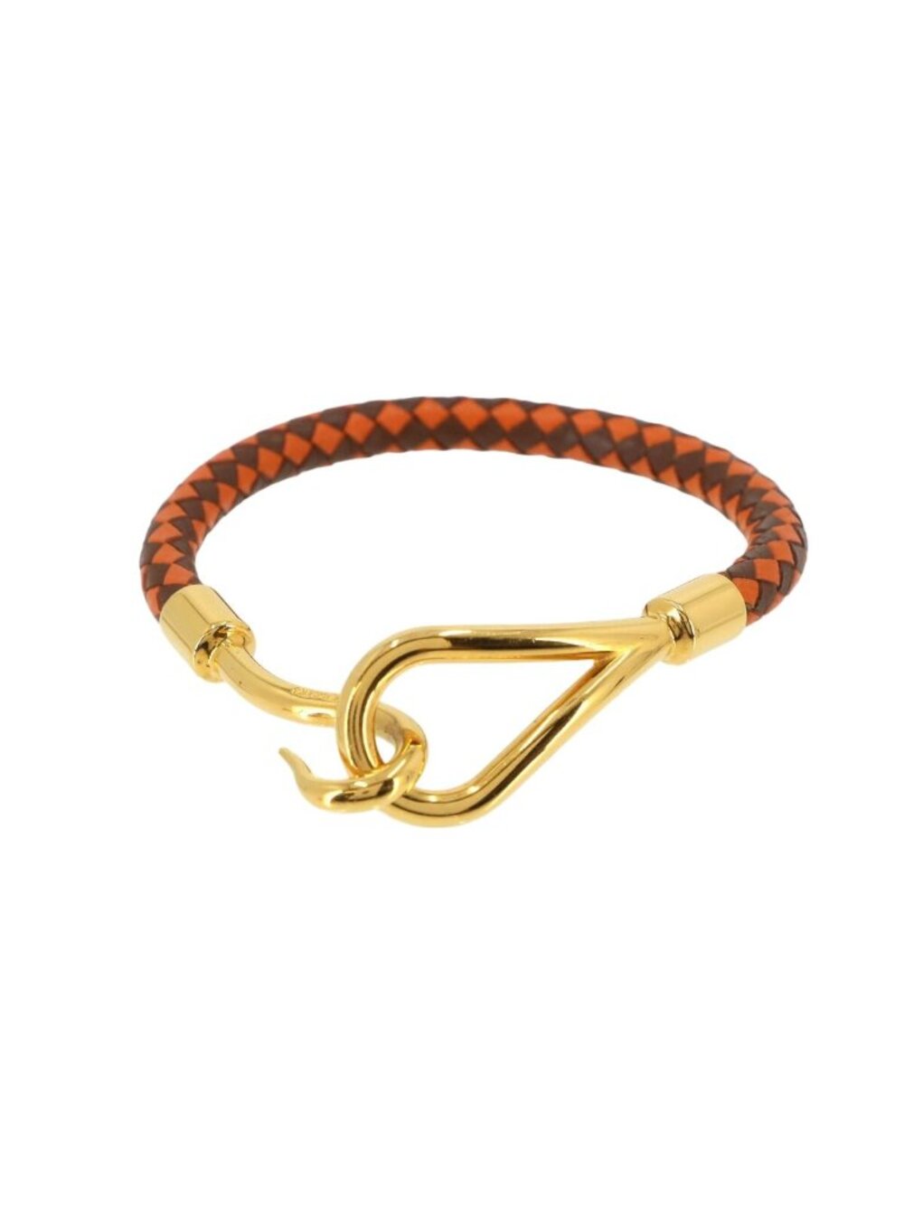 Hermes Jumbo H Ash Bracelet Leather Orange Brown Gold